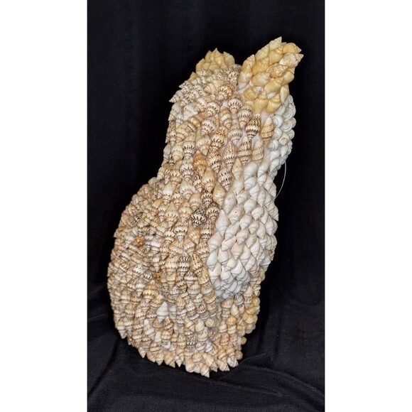 Cat Figurine with Seashells, Unique 7" Cat Decor Shell - Picture 3 of 8